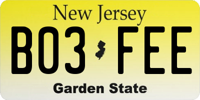 NJ license plate B03FEE