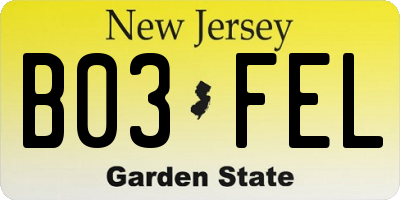 NJ license plate B03FEL