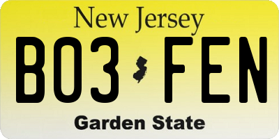 NJ license plate B03FEN