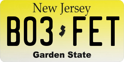 NJ license plate B03FET