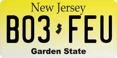 NJ license plate B03FEU
