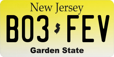 NJ license plate B03FEV