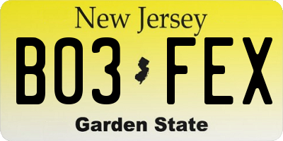 NJ license plate B03FEX
