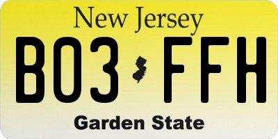 NJ license plate B03FFH