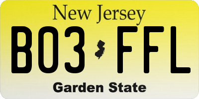 NJ license plate B03FFL