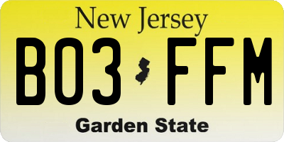 NJ license plate B03FFM