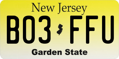 NJ license plate B03FFU