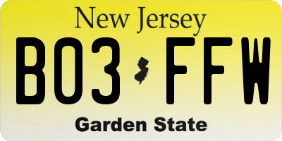 NJ license plate B03FFW