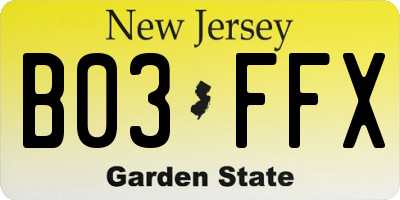 NJ license plate B03FFX