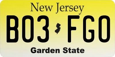 NJ license plate B03FGO