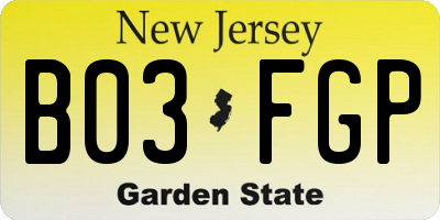 NJ license plate B03FGP