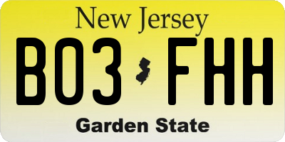 NJ license plate B03FHH