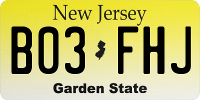 NJ license plate B03FHJ