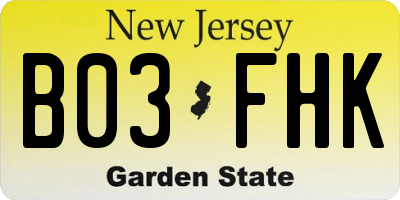 NJ license plate B03FHK
