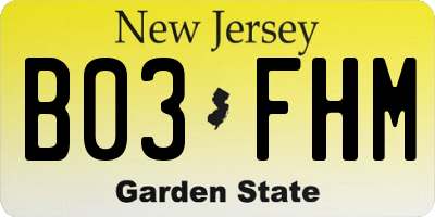 NJ license plate B03FHM