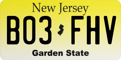 NJ license plate B03FHV