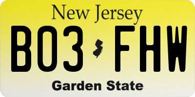 NJ license plate B03FHW
