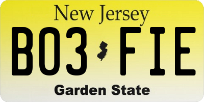 NJ license plate B03FIE