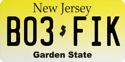 NJ license plate B03FIK