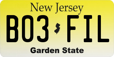 NJ license plate B03FIL