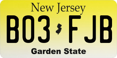 NJ license plate B03FJB