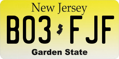 NJ license plate B03FJF