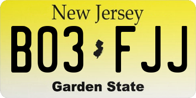 NJ license plate B03FJJ