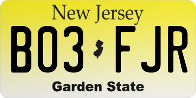 NJ license plate B03FJR