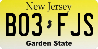 NJ license plate B03FJS