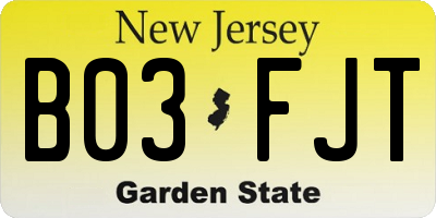 NJ license plate B03FJT