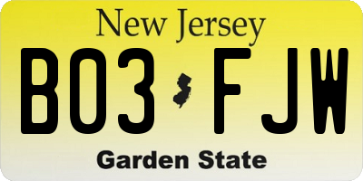 NJ license plate B03FJW