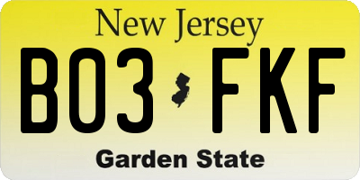 NJ license plate B03FKF