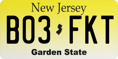 NJ license plate B03FKT