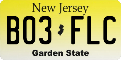 NJ license plate B03FLC