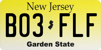 NJ license plate B03FLF