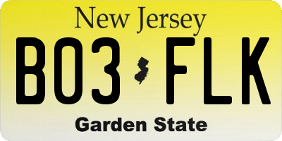 NJ license plate B03FLK