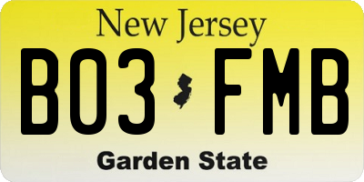 NJ license plate B03FMB