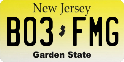 NJ license plate B03FMG