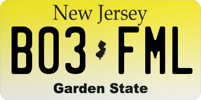 NJ license plate B03FML