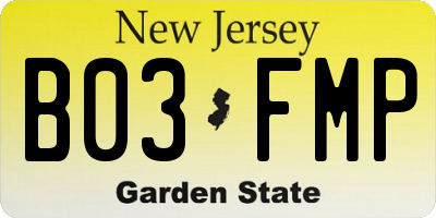 NJ license plate B03FMP