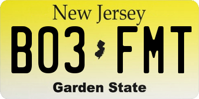 NJ license plate B03FMT