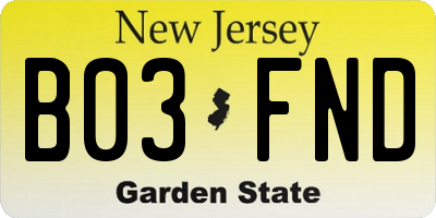 NJ license plate B03FND