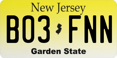 NJ license plate B03FNN