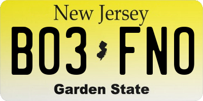 NJ license plate B03FNO