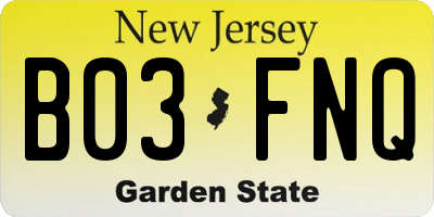 NJ license plate B03FNQ