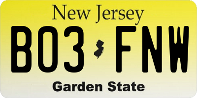 NJ license plate B03FNW