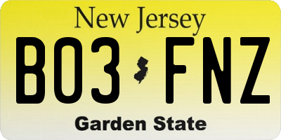 NJ license plate B03FNZ