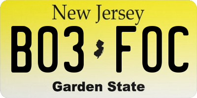 NJ license plate B03FOC