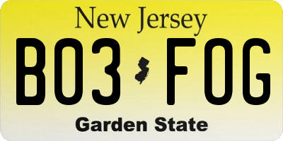 NJ license plate B03FOG