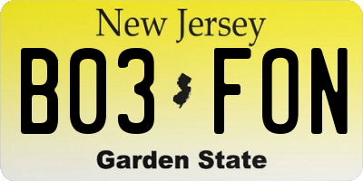NJ license plate B03FON